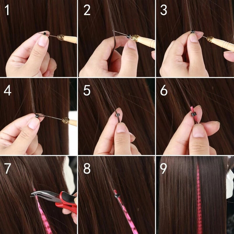 Extensões de cabelo de penas sintéticas coloridas para mulheres, peruca de fibra de alta temperatura, acessórios monocromáticos, pacote 10-50 fios
