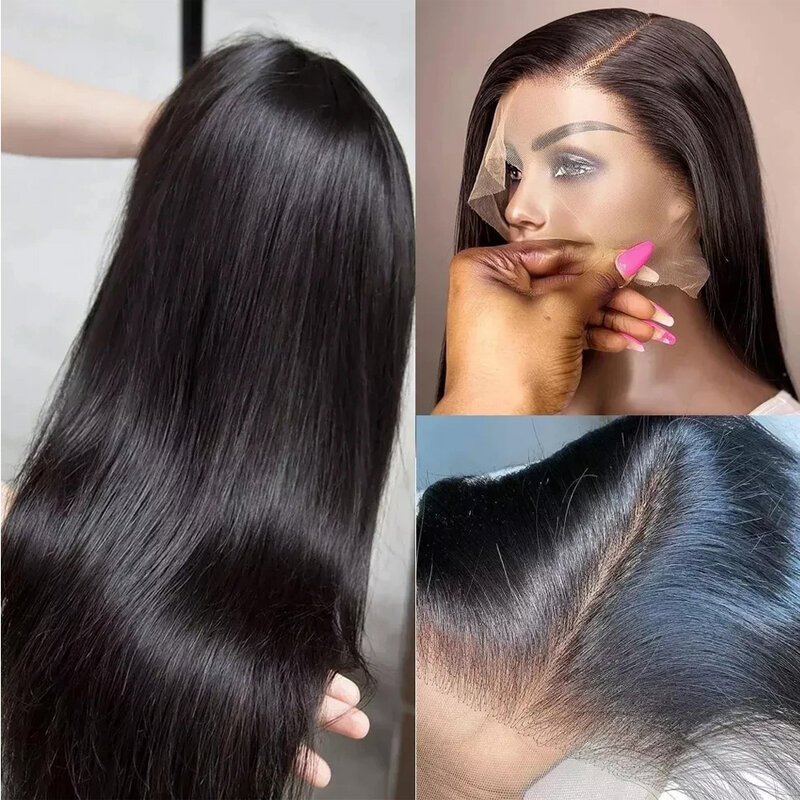 Straight Full Lace Frontal Wig, PrePlucked Cabelo Humano, Transparente Lace Front Wig, 250 Densidade, 4x4, 13x4, 13x6