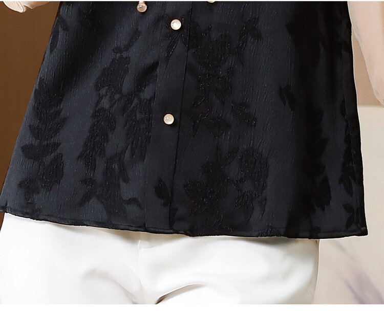 3/4 sleeve chiffon shirt top women fashionable jacquard shirts women elegant chiffon blouses