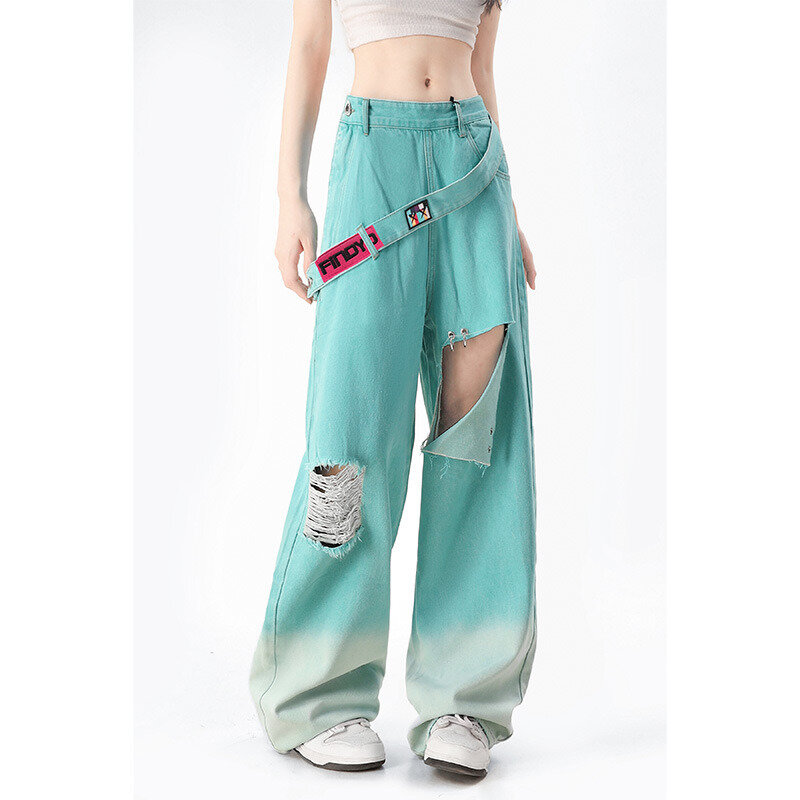 2024 Nieuwe En Geperforeerde Gescheurde Jeans Voor Vrouwen Met Een Klein Designgevoel: Trendy Losse Broek Met Lange Pijpen En Lange Pijpen Met Hoge Taille