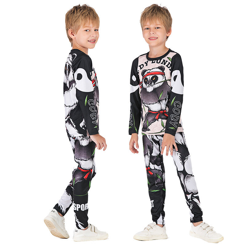 Chie LUNDIN-pantalones de LICRA con protección UV para niños, Leggings de gimnasio, uniforme Jiu Jitsu, camisa de lucha libre, conjunto de 2 piezas, trajes deportivos