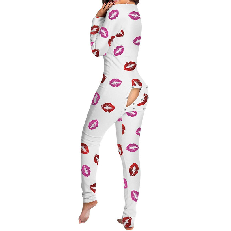 Combhasaki 여성용 긴팔 V넥 바디콘 원피스, 신축성 있는 기능성 버튼 플랩 PJS 잠옷 롬퍼 점프수트
