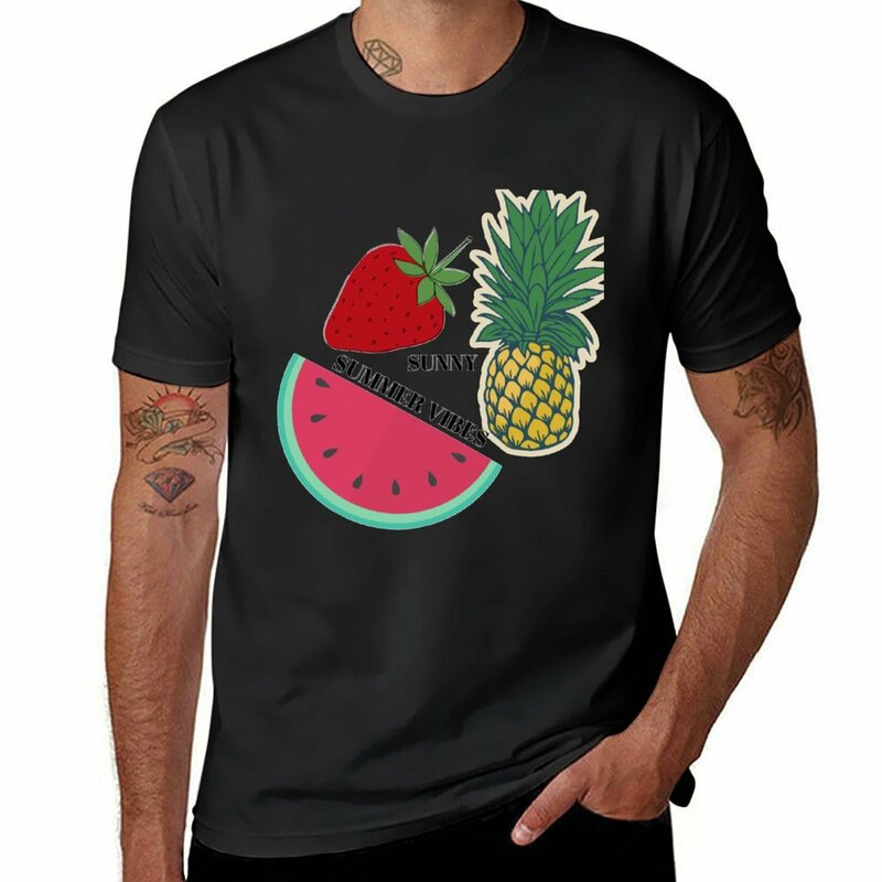 Kaus polos cuaca panas buah, kaos polos cepat kering, T-Shirt grafis besar dan tinggi musim panas untuk pria