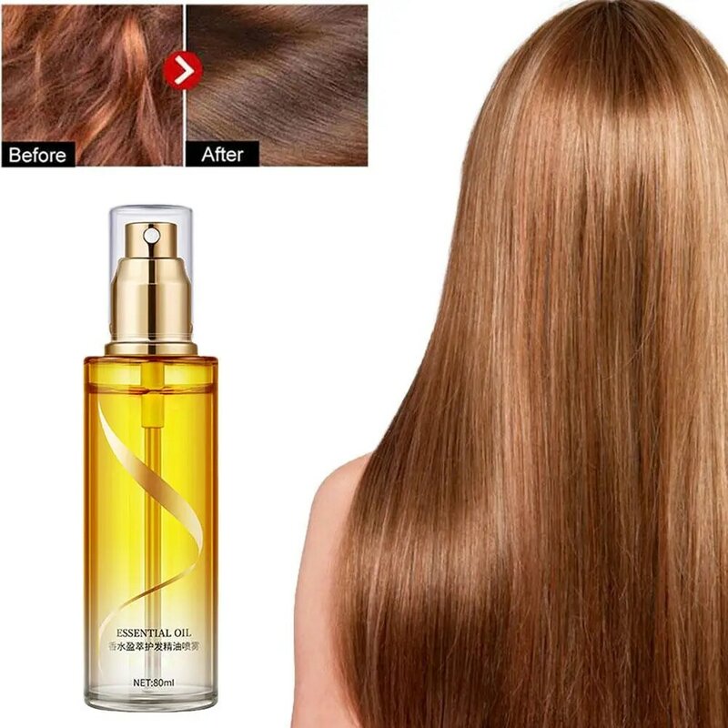 80ml Fragrance Hair Care Essential Oil Spray Repair Oil Scalp Smooth Hair Frizz Nourishment Damaged Oil Treatment Hair Nurs Q6C1