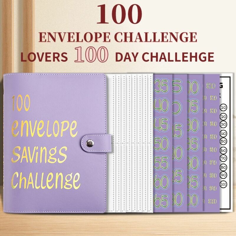 Soft PU Leather 100 Envelopes Challenge Binder Save $5050 Planning Durable A5 Money Saving Notebook Waterproof