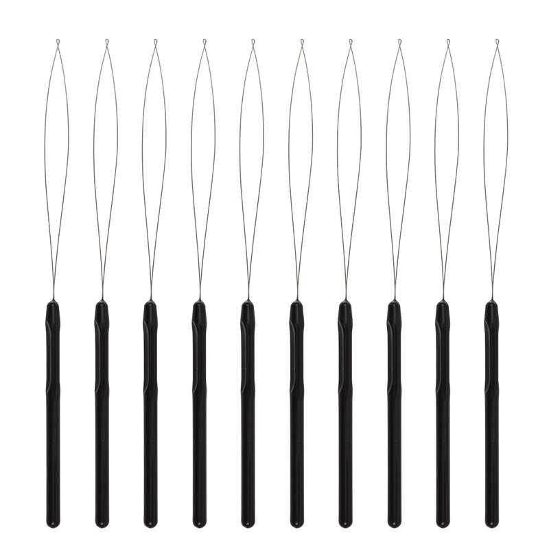10 pcs Hair Extensions Loop Needle Pulling Hook Tool Needle Threader Loop Tool for Silicone Microlink Beads