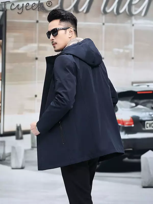 Tcyeek giacca invernale da uomo giacche di pelliccia di visone naturale abbigliamento da uomo moda Parka medio-lungo Streetwear vera pelliccia cappotto Business Casual