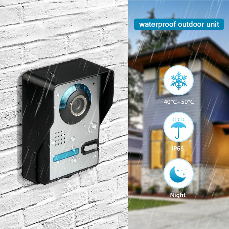 MOUNTAINONE ประตูวิดีโอ7นิ้ว Doorbell Intercom Kit 1กล้อง1จอภาพการมองเห็นได้ในเวลากลางคืน