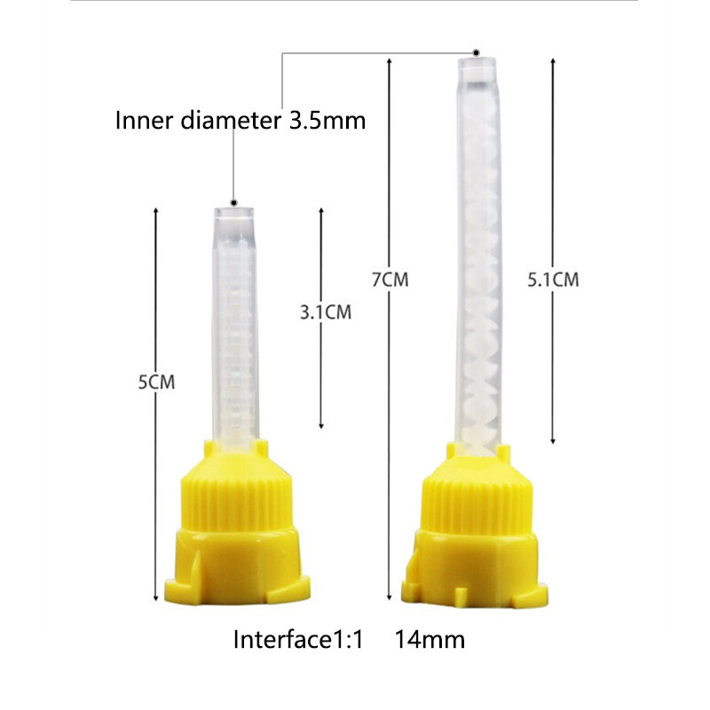 50/100PCS Dental Mixing Tips impression Silicone Rubber Gun Disposable Conveying Mixers Yellow 1:1 Dentistry Materials