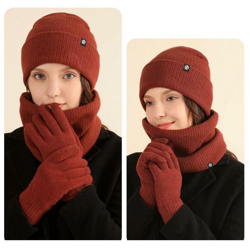 겨울 모자 스카프 장갑 세트, 유니섹스 두꺼운 따뜻한 목 머리, 아늑한 방풍 야외 사이클링 캡, 목 따뜻한 장갑 세트, 1 세트