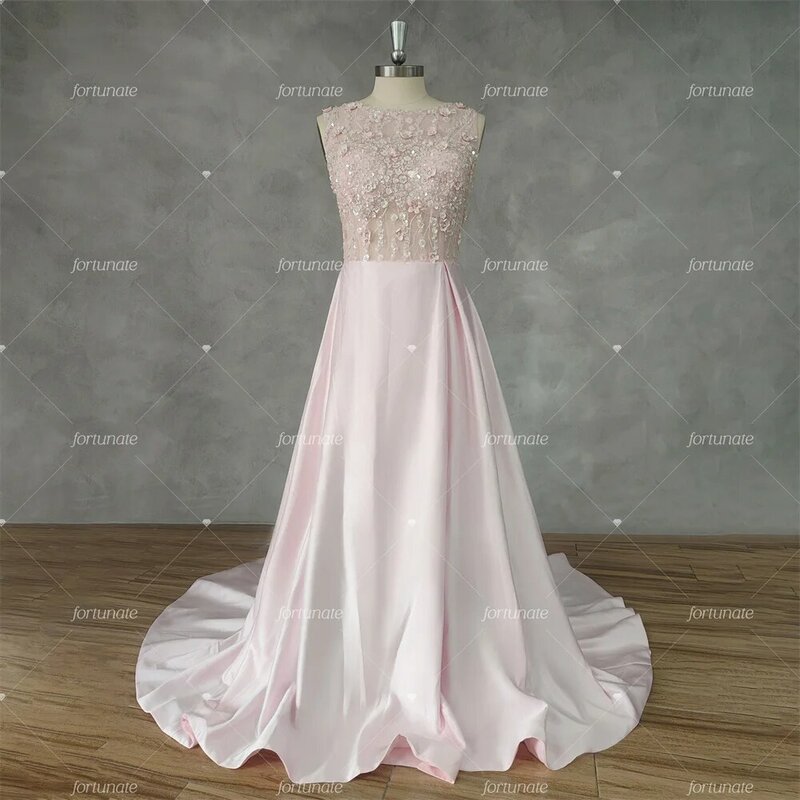ТРАПЕЦИЕВИДНОЕ розовое платье принцессы для выпускного вечера, модель 2024 года, с Боковым Разрезом, круглым вырезом, без рукавов, с 3D цветочным кружевом, блестящее вечернее платье на выпускной