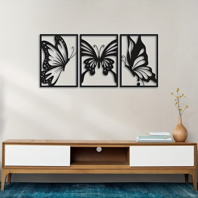 Metal Butterfly Hanging Wall Decor, Quinta moderna, Sala de estar rústica, Decoração de casa, Arte, 3pcs