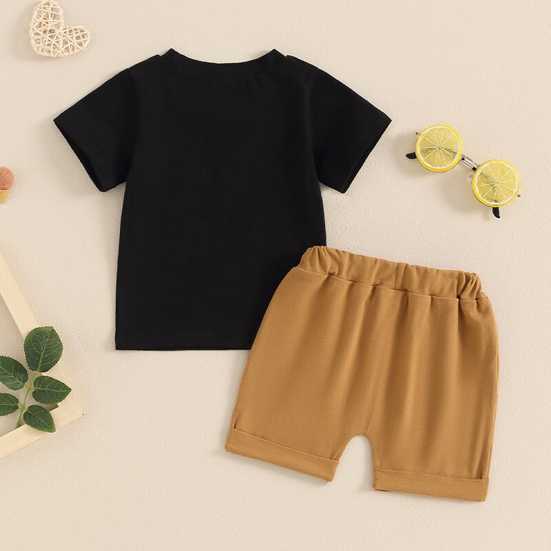 2024-04-05 lioraitiin 0-3Y Toddler Baby Boys Summer Outfits Letter Print Short Sleeves T-Shirt and Elastic Shorts Clothes Set