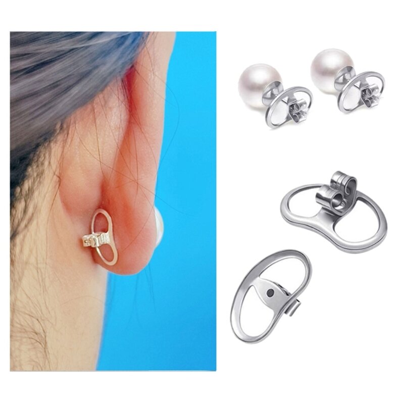 4 pezzi grandi ganci per orecchini in metallo, supporti per orecchini, con sicurezza sul retro orecchio