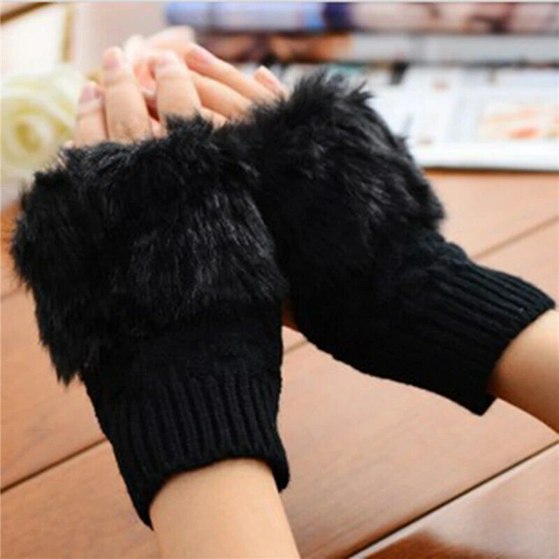 Zimowe rękawiczki damskie słodka pluszowa, dziewiarska jakość ciepła moda nowa krótka rękawica bez palców pół rękawica silikonowa dla kobiet