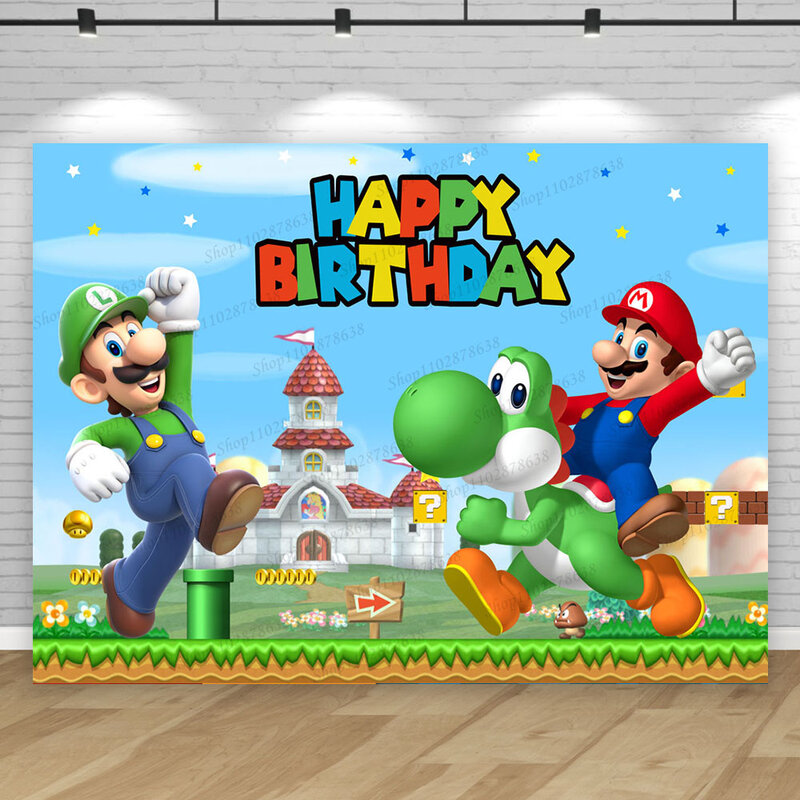 Tło Super Marios Luigi Boys Bros fotografia imprezowa urodzinowe tło Baby Shower wydarzenie baner ścienny plakat transparent dekoracyjny