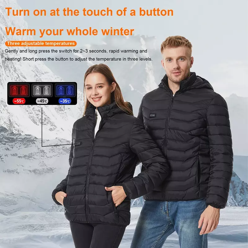 男性と女性のための加熱されたジャケット,USBポート付きスマート電気温水器,サーマルジャケット,屋外での使用に最適,暖かい服,ゾーン9-21,冬