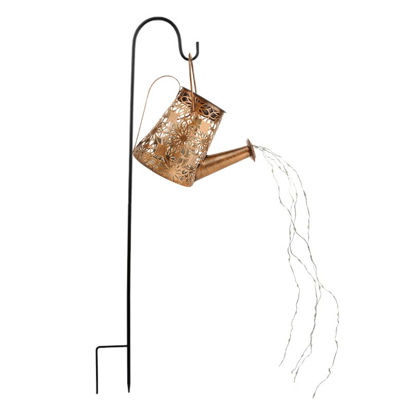 Konewka słoneczna lampa wisząca wodospad konewka lampki artystyczne Retro miedź światło ogrodowe wodoodporne bajkowe oświetlenie sznurkowe