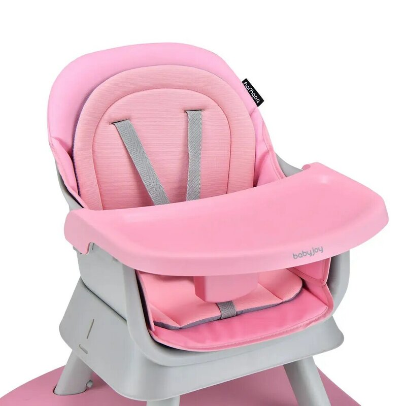 Babyjoy 6-in-1 Baby High Chair Convertible Dining Booster Seat w/ Removable Tray Pink