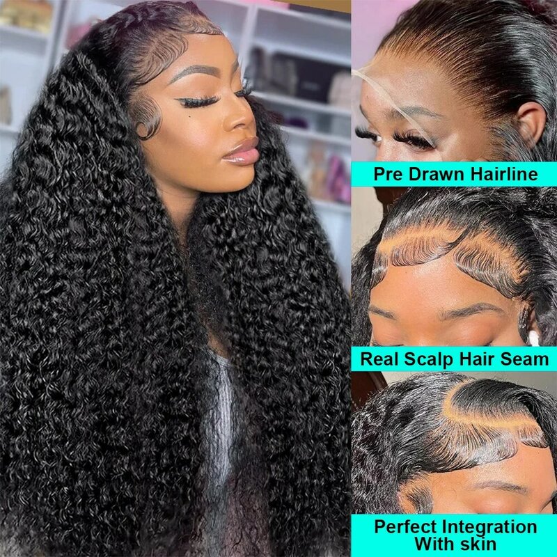 Perucas de cabelo humano remy brasileiras para mulheres negras, onda profunda, peruca de fechamento de renda, 200%, 13x4 HD, 4x4 HD, 360