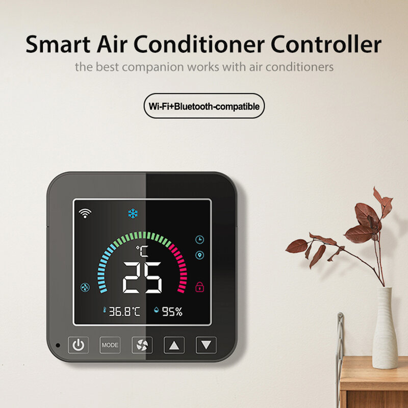 Tuya-Condicionador de Ar Inteligente WiFi, Temperatura, Umidade, Controlador Infravermelho, Termostato de Ar Condicionado, Tela