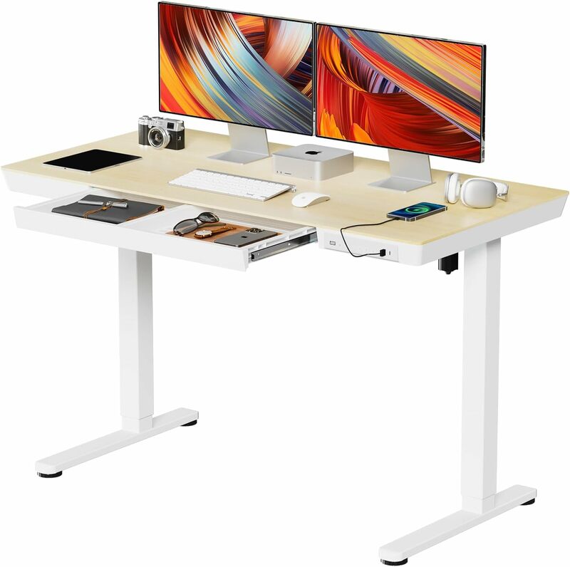 Meja berdiri listrik dengan laci, seluruh bagian 48X24 inci tinggi meja dapat disesuaikan, Meja duduk Modern