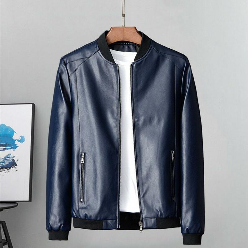 Autumn And Spring Men's Stand Collar Jacket Leather Thin Section Fashion Jacket Motorcycle Youth