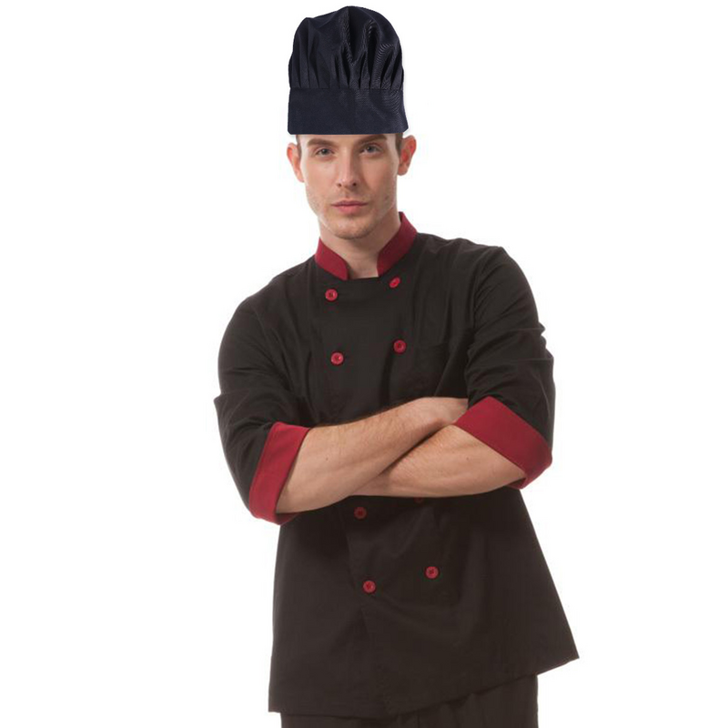 Topi koki koki restoran gaya jamur dapur (hitam)