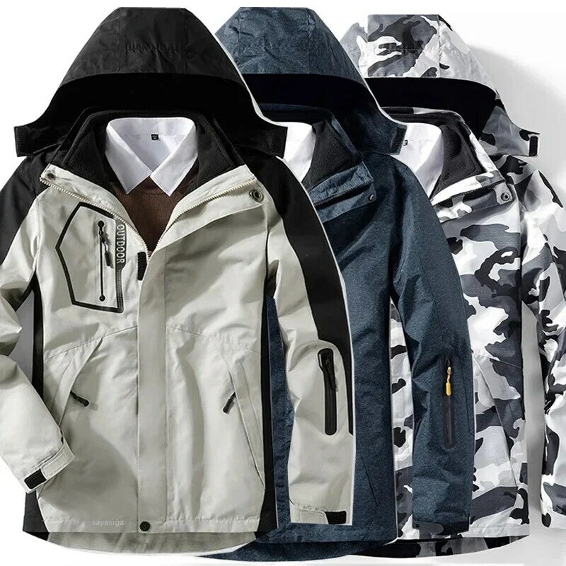 Men's Waterproof Hiking Jackets Winter Men Windbreak Plus Size Velvet Thick Warm Windproof Fur Coats Large Size Jacket Coatl-8xl
