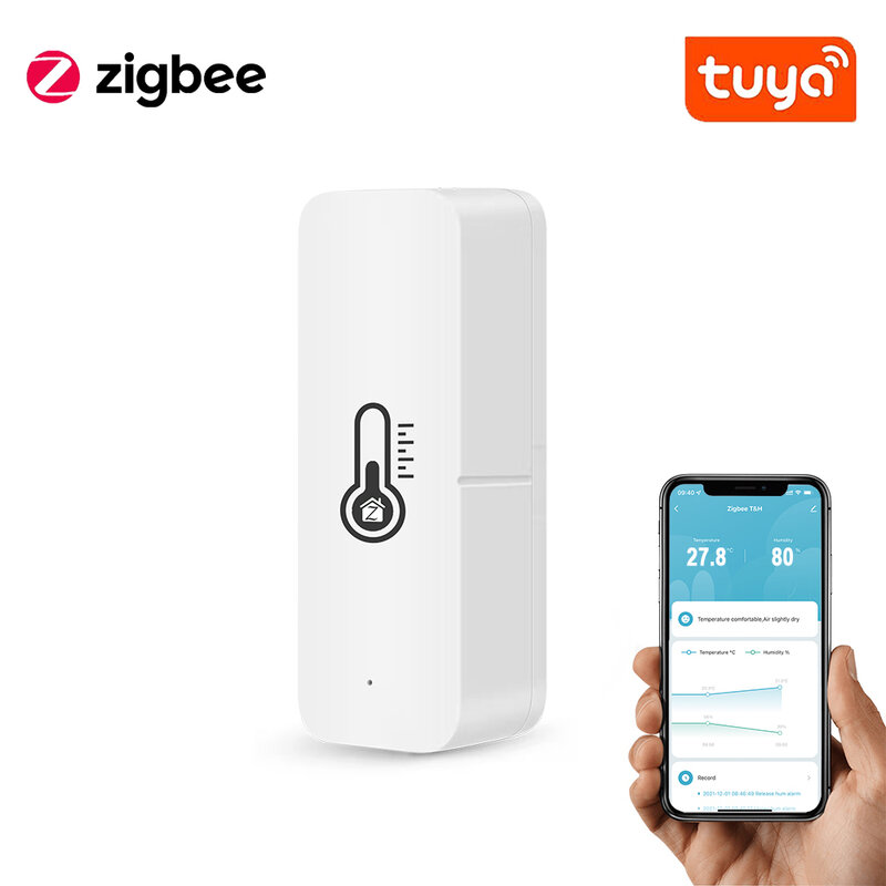 Sensor de humedad y temperatura Tuya Zigbee, termómetro recordatorio a través de la aplicación Smart Life, Control por Google Home y Alexa