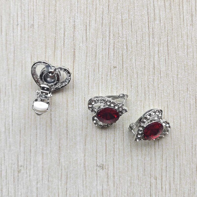 New Mixed Natural crystal and alloy heart shape Ear clip  on earrings women girls jewelry wholesale 6 pairs/lot free shipping