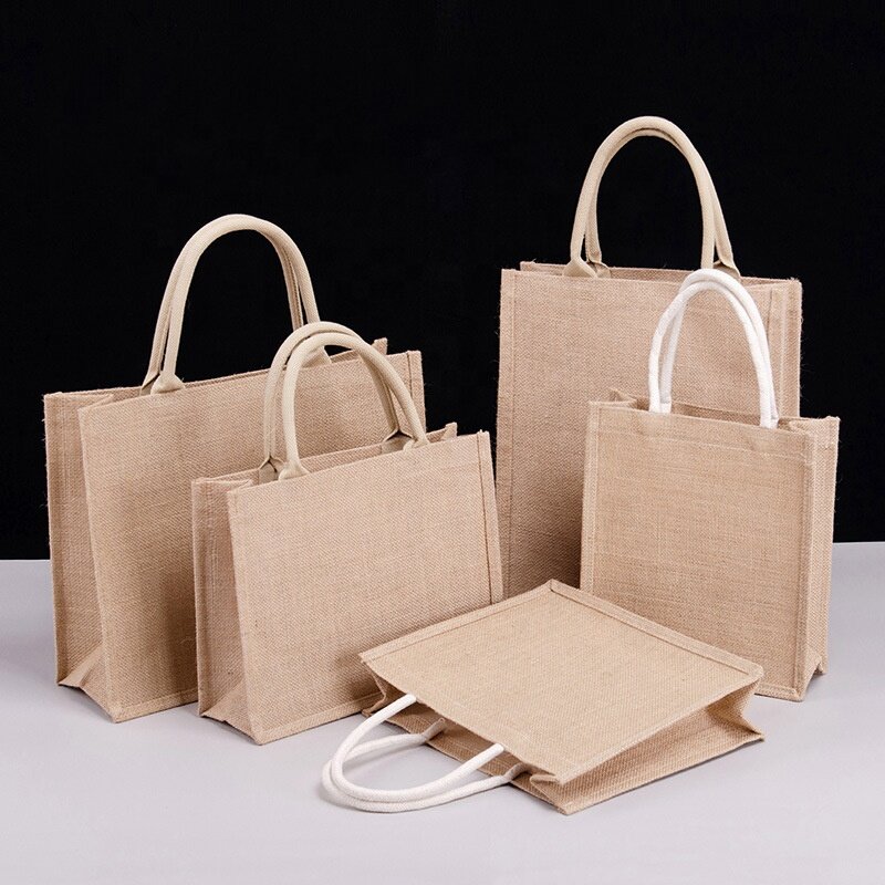 Sacola de juta quadrada, Laminated Canvas Cotton Shopping Bag, Eco Friendly, Logotipo impresso personalizado
