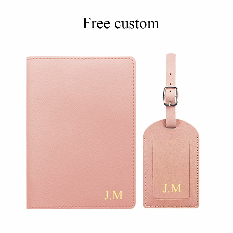 Free Custom Name Passport Cover Luggage Tag Set Fashion Soomth PU Leather Ticket Passport Holder Personalize Travel Purse