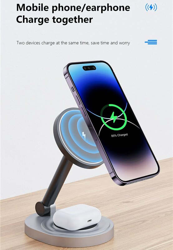 2 in 1 magnetisches kabelloses Ladegerät Stand Pad faltbare Schnell ladestation Dock für iPhone 15 14 13 Pro Max Mini Airpods Pro