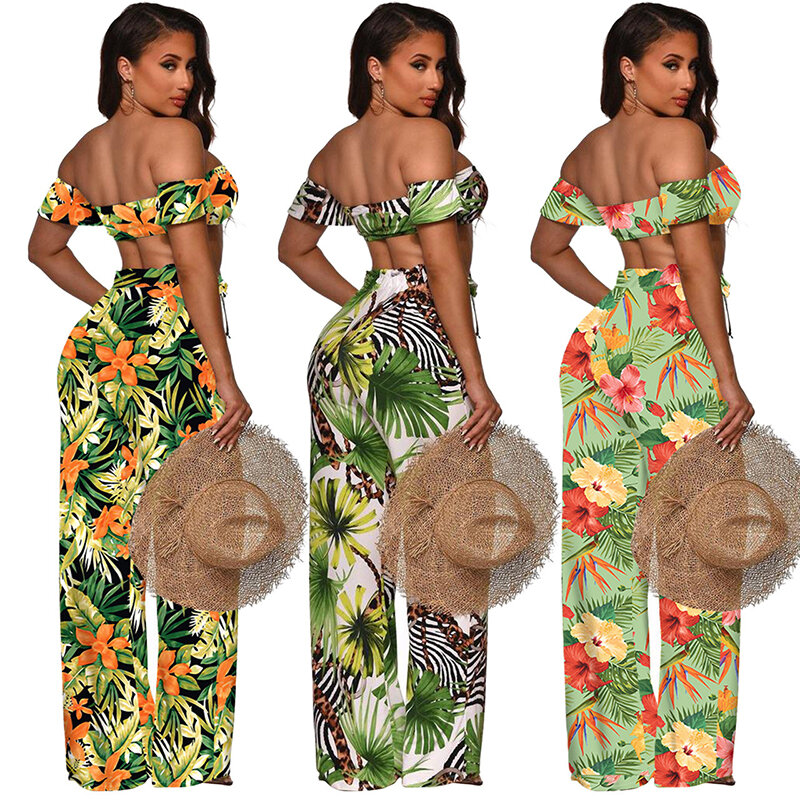 2022 pantaloni a due pezzi da donna estate 2 pezzi set stampa floreale Boho Style F0362 tuta da spiaggia tuta abbigliamento per donna CACARE