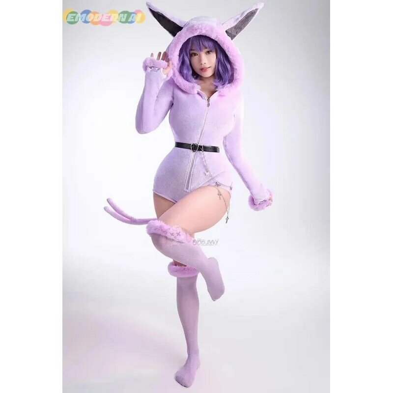 Kostum Cosplay Anime Espeon, jumpsuit kostum pakaian di rumah, seragam permainan peran bermain, pakaian santai pesta karnaval Halloween untuk wanita anak perempuan