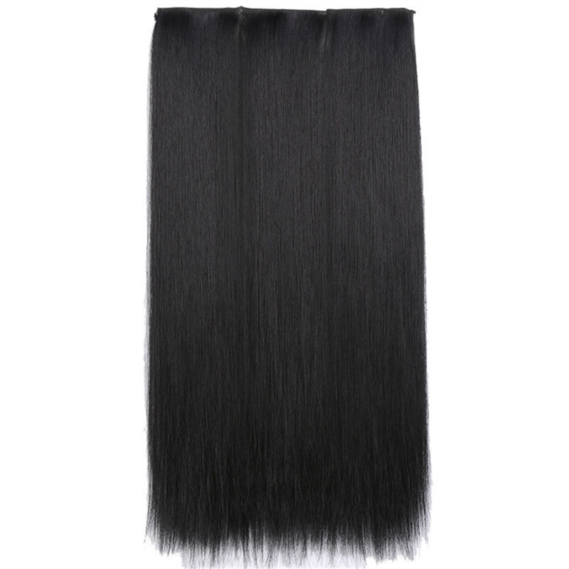 Wig rambut lurus tiga potong 55cm, rambut palsu panjang untuk wanita, Cosplay rambut alami tahan panas hitam alami