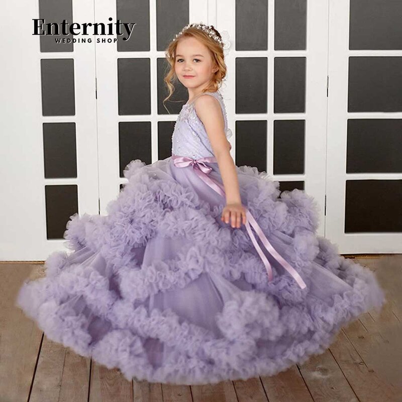 Princesse Enfant Fold senza maniche Lovely Baby Little Girl Belt Bows Ball Gown Illusion Back Floor-length Vestidos Para nias
