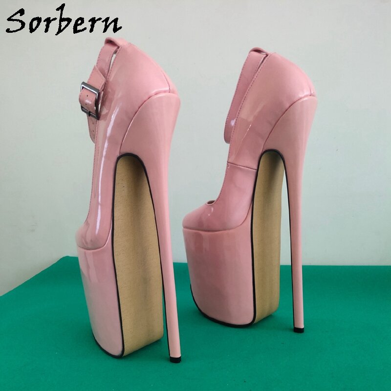 Sorbern-Sapatos de salto alto rosa para mulheres, alça de tornozelo, plataforma visível, dedo apontado, tamanho 5-13, cores personalizadas, 27cm