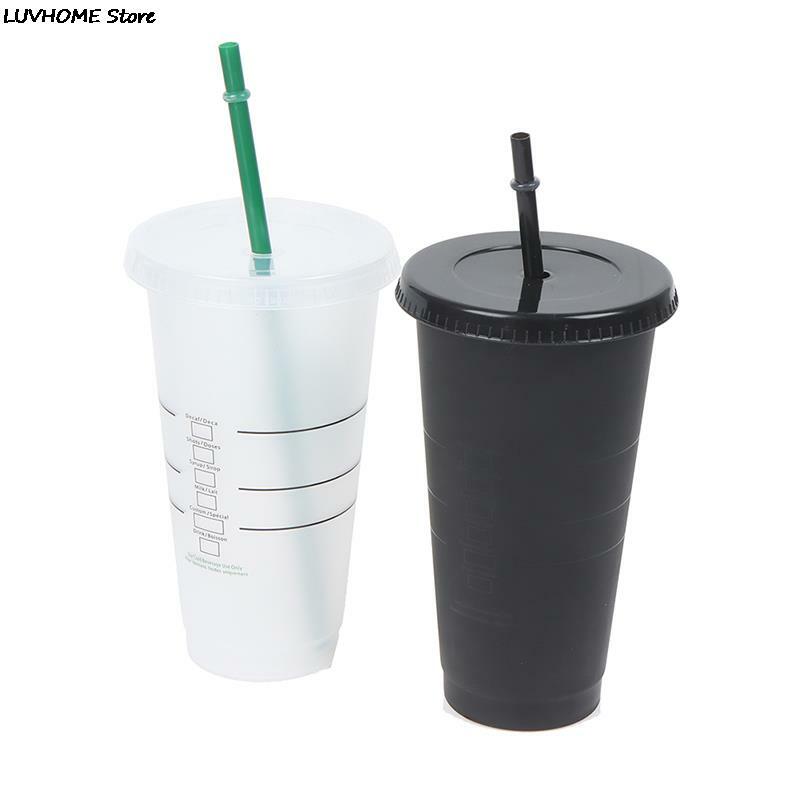 แก้วพร้อมหลอดสำหรับใส่เครื่องดื่มแก้วมีฝาปิดพลาสติกแก้วกาแฟผิวด้านถ้วยพลาสติก PP เกรดอาหารพร้อมหลอด