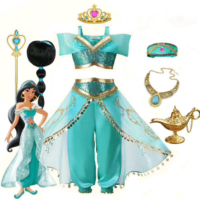 Costume da gelsomino per ragazze Aladdin Princess Magic Lamp Top Pants Set vestiti di carnevale abiti festa di compleanno Costume Cosplay 12T