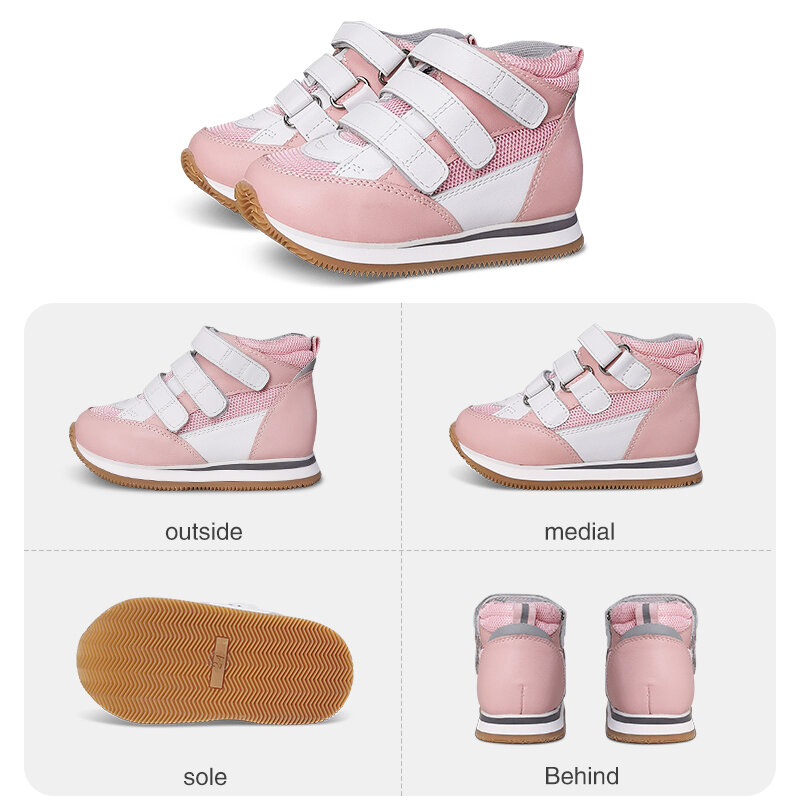 Zapatillas de deporte de cuero para niños pequeños, zapatos ortopédicos para correr con plantilla de soporte de arco