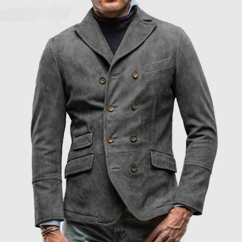2024 Spring Mens Vintage Jackets Solid Color Long Sleeve Double Breasted Lapel Coat Men Fashion Outfits Winter Outdoor Outerwear