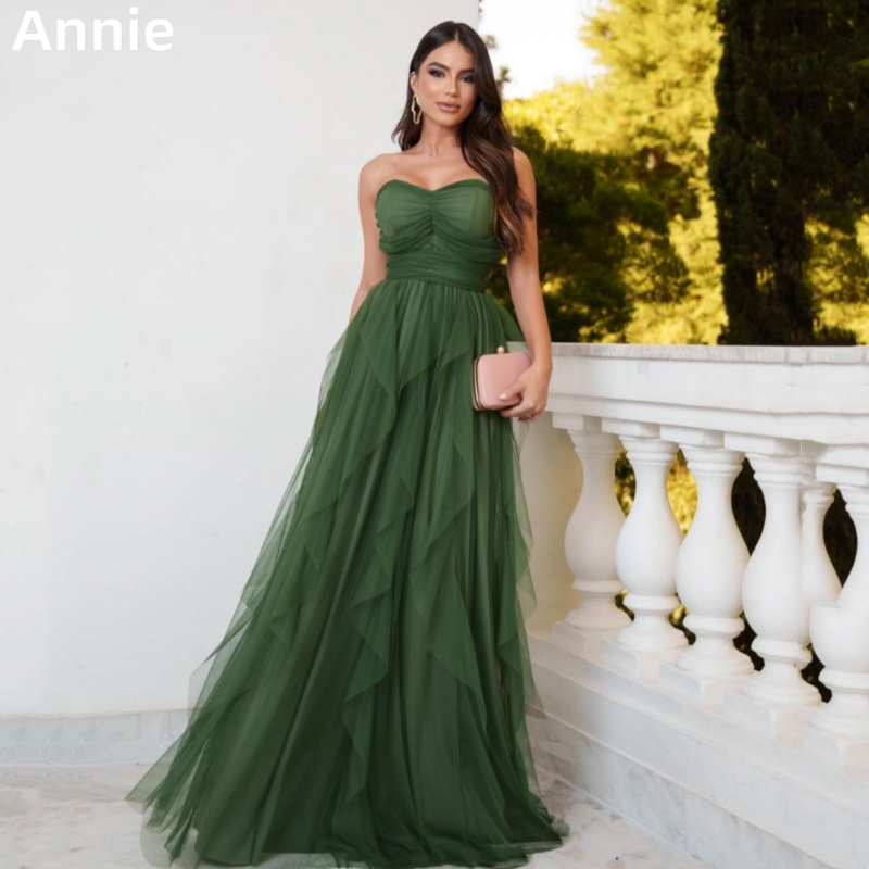 Annie grün Ballkleider bestickt Tüll geschichtet besonderen Anlass Abendkleider Frauen Hochzeits feier Kleid Roben de Soirée