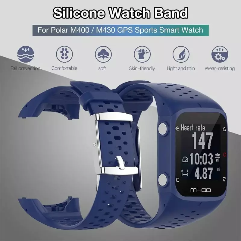 Bracelet de montre en silicone pour Polar M400 Mturquoise, bracelet respirant, remplacement du bracelet, bracelet avec outil