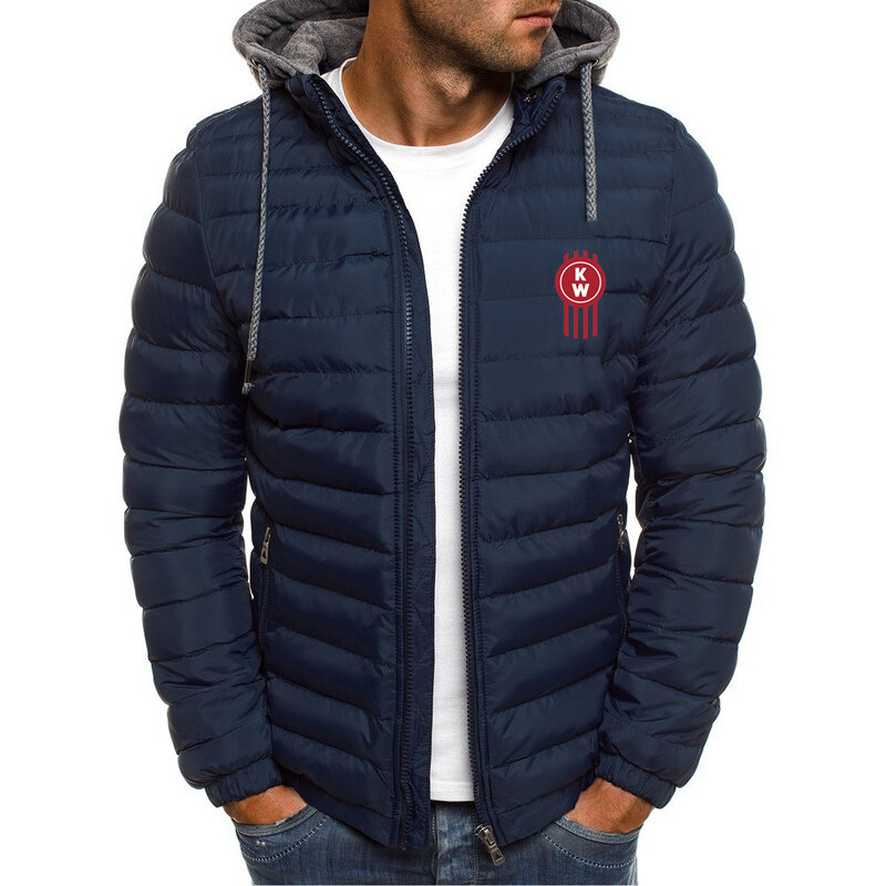 Kenworth 남성용 지퍼 다운 재킷 가디건, 따뜻한 후드티, 캐주얼 겨울 남성 스트리트웨어, 맞춤형 로고 프린트, 단색, 2023 신제품