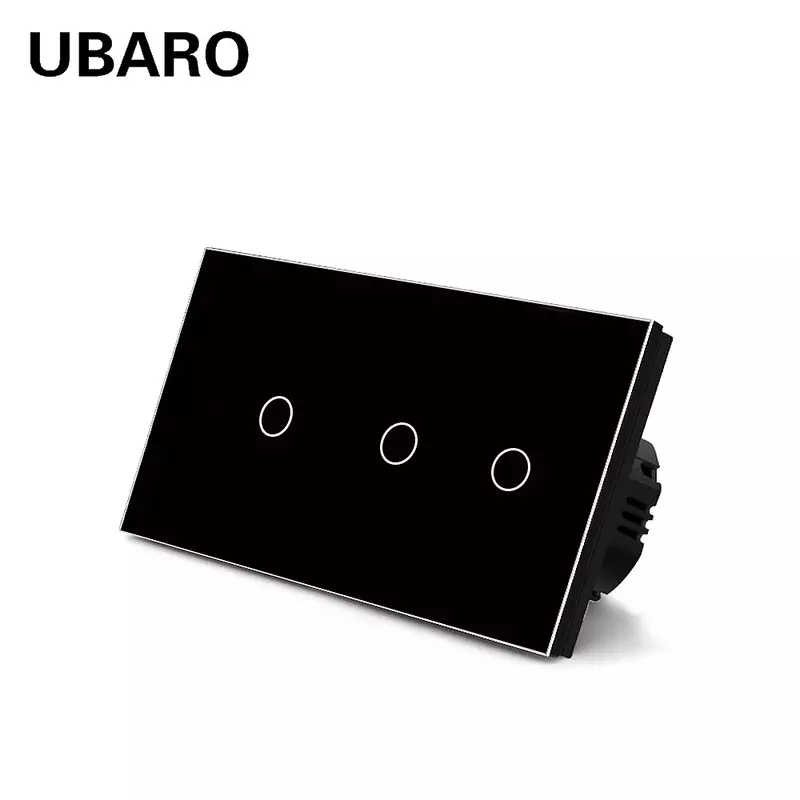 UBARO الاتحاد الأوروبي القياسية 3 عصابة جدار مفتاح إضاءة يعمل باللمس مع 146 مللي متر خفف من الكريستال والزجاج لوحة الاستشعار الكهربائي 100-240 فولت للمنزل