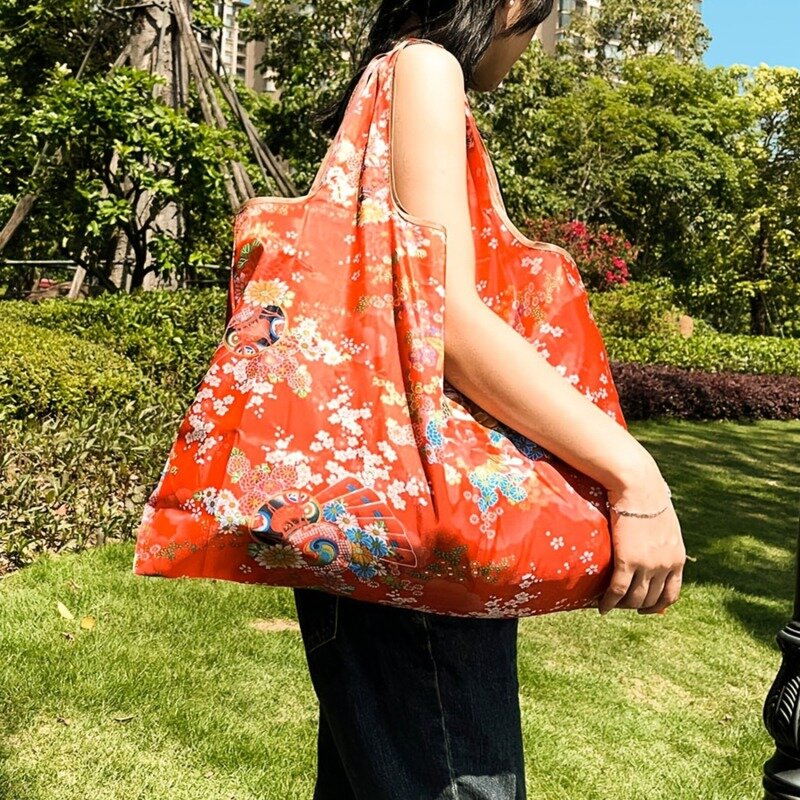 New Printing Large Reusable Grocery Shopping Bag Ladies Tote 50lb Fashion Pocket Shoulder Bag Foldable Eco Bag Washable Travel