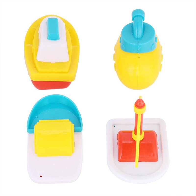 Juguetes de baño de 4 piezas para niños pequeños, barco pequeño flotante de plástico, modelo de bañera, juguetes de agua para niños y niñas