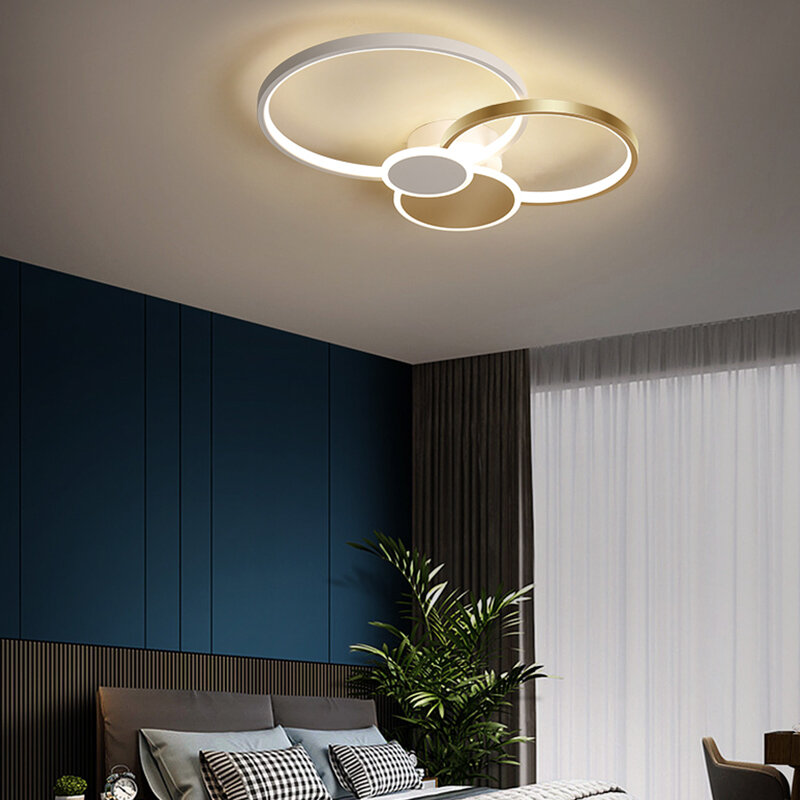 โคมไฟระย้าวงแหวน LED แบบทันสมัยไฟติดเพดานห้องห้องนั่งเล่นห้องนอนรับประทานอาหารห้องครัวโคมไฟระย้า hiasan kamar เครื่องใช้ไฟฟ้าในบ้าน